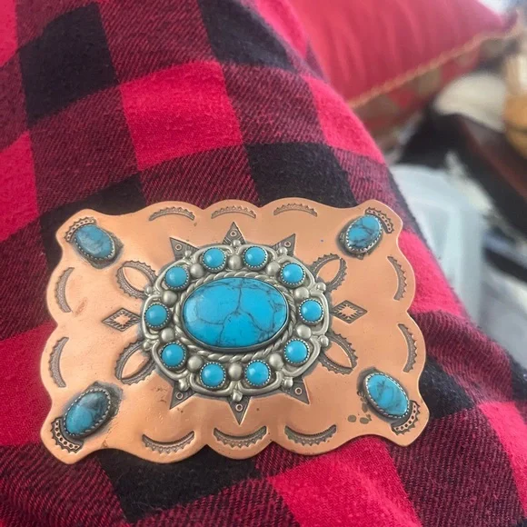 Turquoise and Copper Belt Buckle - Picture 1 of 3